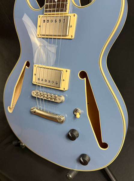 D'Angelico Excel Mini DC Tour Semi-Hollow Body Electric Guitar Slate Blue w/ Gig Bag
