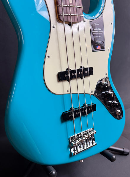 Fender American Professional II Jazz Bass 4-String Bass Guitar Miami Blue Finish w/ OHSC