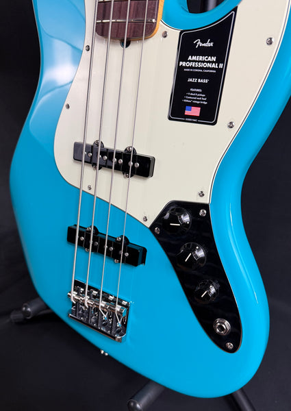 Fender American Professional II Jazz Bass 4-String Bass Guitar Miami Blue Finish w/ OHSC