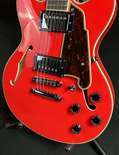 D'Angelico Premier Mini DC Semi-Hollow Body Electric Guitar Fiesta Red Finish w/ Gig Bag