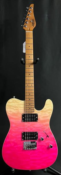 JET Guitars JT-450 Tele-Style Electric Guitar Quilted Pink Fade Finish