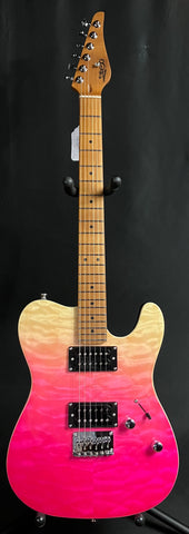 JET Guitars JT-450 Tele-Style Electric Guitar Quilted Pink Fade Finish