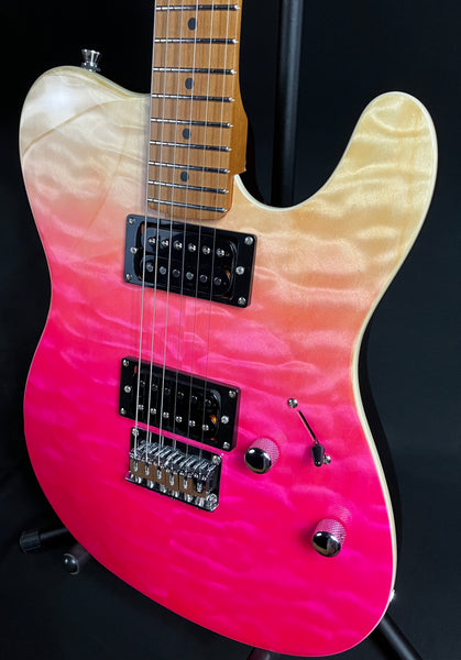 JET Guitars JT-450 Tele-Style Electric Guitar Quilted Pink Fade Finish