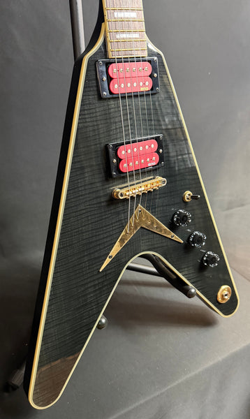 Dean Black Gold Flying V Electric Guitar Transparent Black Finish w/ OHSC