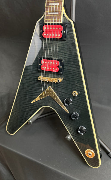 Dean Black Gold Flying V Electric Guitar Transparent Black Finish w/ OHSC