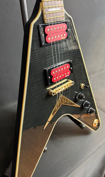 Dean Black Gold Flying V Electric Guitar Transparent Black Finish w/ OHSC