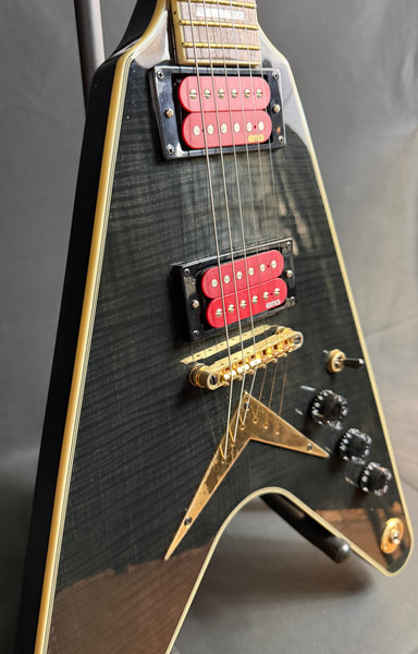 Dean Black Gold Flying V Electric Guitar Transparent Black Finish w/ OHSC