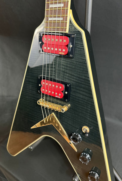 Dean Black Gold Flying V Electric Guitar Transparent Black Finish w/ OHSC