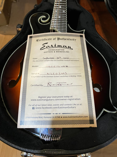 Eastman MD515/TV Wide-Neck F-Style Mandolin Aged Gloss Vintage Sunburst w/ Case