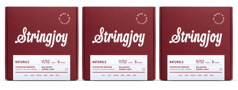 Stringjoy NB1152 Naturals Acoustic Guitar String Set Phosphor Bronze 11-52 (3-Pack)