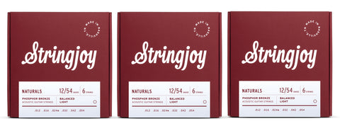 Stringjoy NB1254 Naturals Acoustic Guitar String Set Phosphor Bronze 12-54 (3-Pack)