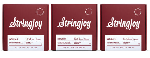Stringjoy NB1356 Naturals Acoustic Guitar String Set Phosphor Bronze 13-56 (3-Pack)