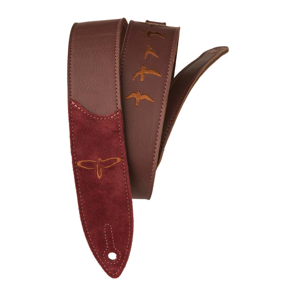 Paul Reed Smith PRS Premium Leather Guitar Strap, Birds Embroidery - Burgundy