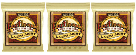 Ernie Ball 2006 Earthwood Acoustic Guitar Strings Extra Light Bronze 10-50 (3-Pack)