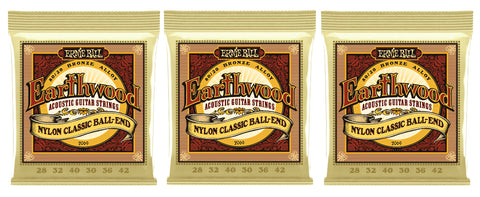 Ernie Ball 2069 Earthwood Folk Nylon Ball End Classical Guitar Strings 28-42 (3-Pack)