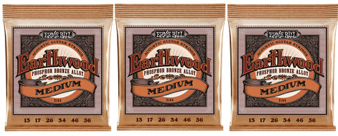 Ernie Ball 2144 Earthwood Acoustic Guitar Strings Phosphor Bronze Medium 13-56 (3-Pack)