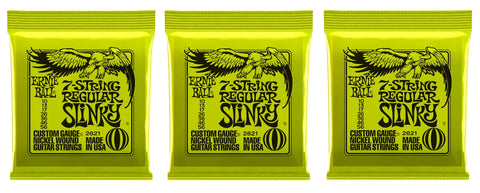 Ernie Ball 2621 7-String Regular Slinky Nickel Electric Guitar Strings 10-56 (3-Pack)