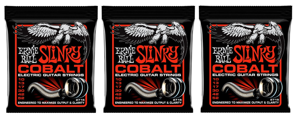 Ernie Ball 2715 Cobalt Slinky Top Heavy Bottom Electric Guitar Strings 10-52 (3-Pack)