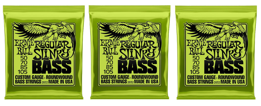 Ernie Ball 2832 Regular Slinky Electric Bass Guitar Strings 50-105 (3-Pack)