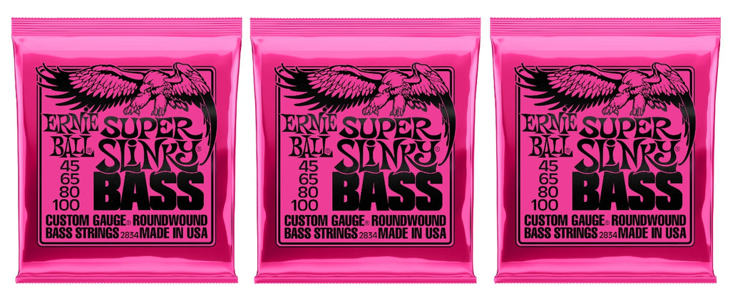 Ernie Ball 2834 Super Slinky Electric Bass Guitar Strings 45-100 (3-Pack)