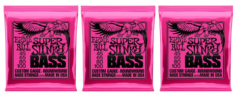 Ernie Ball 2834 Super Slinky Electric Bass Guitar Strings 45-100 (3-Pack)