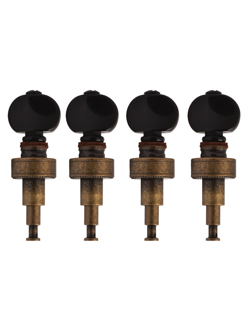 Golden Gate P-130RB Deluxe Pancake Planetary Banjo Tuners Relic Brass w/ Black Buttons