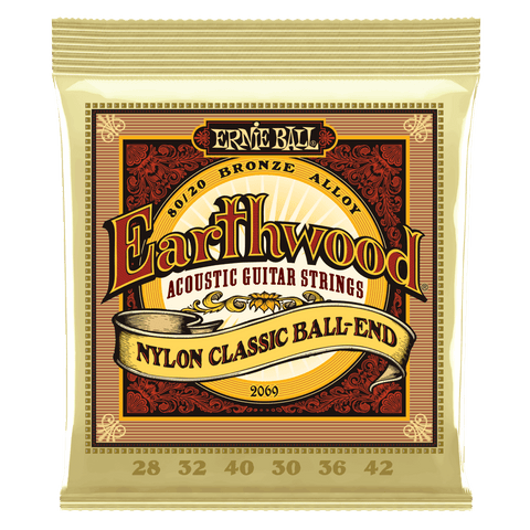Ernie Ball 2069 Earthwood Folk Nylon Ball End Classical Guitar Strings 28-42