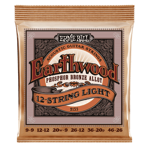Ernie Ball 2153 Earthwood 12-String Acoustic Guitar Strings Phosphor Bronze Light 9-46