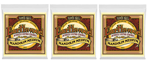 Ernie Ball 2065 Earthwood Mandolin Strings Medium 80/20 Bronze 10-36 (3-Pack)