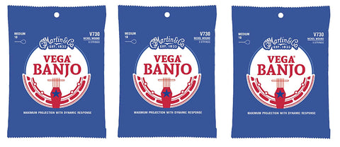 Martin V730 Vega Banjo Strings, Medium (10-25) (3-Pack)