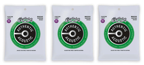 Martin MA535S Marquis Silked Phosphor Bronze Acoustic Guitar Strings Custom Light 11-52 (3 Pack)