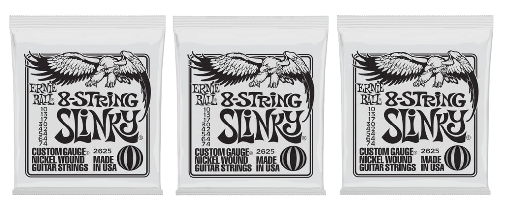 Ernie Ball 2625 8-String Slinky Nickel Electric Guitar Strings 10-74 (3-Pack)