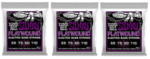 Ernie Ball 2811 Power Slinky Flatwound Electric Bass Strings 55-110 (3-Pack)