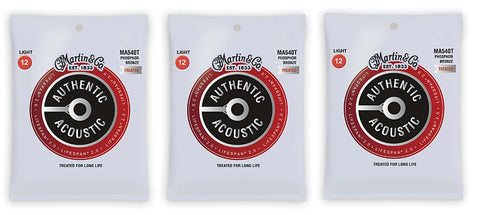 Martin MA540T Lifespan Treated Acoustic Guitar Strings Phosphor Bronze Light 12-54 (3 Pack)