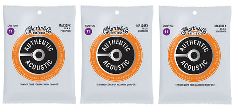 Martin MA130FX Flexible Core Acoustic Guitar Strings Silk and Phosphor Custom Light (3-Pack)