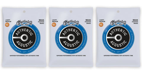 Martin MA545 Authentic Acoustic SP Strings - Phosphor Bronze Light/Medium (3-Pack)
