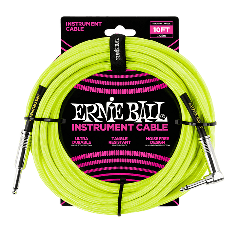Ernie Ball 6080 10' Braided Instrument Cable Straight/ Angle Neon Yellow
