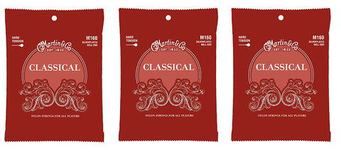 Martin M160 Classical Guitar Strings Silverplated Ball End, High Tension (28-43) (3-Pack)