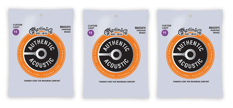 Martin MA535FX Flexible Core Acoustic Guitar Strings Custom Lite Phosphor Bronze (3-Pack)