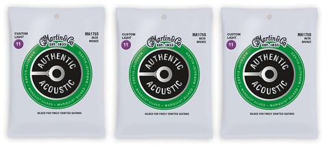 Martin MA175S Marquis Silked Acoustic Guitar Strings Bronze Custom Light 11-52 (3-Pack)