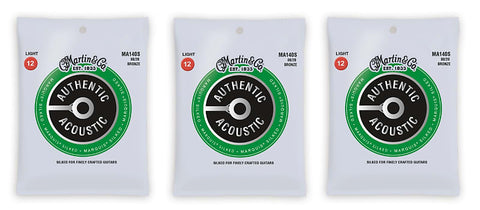 Martin MA140S Marquis Silked 80/20 Bronze Authentic Acoustic Guitar Strings Light 12-54 (3 Pack)