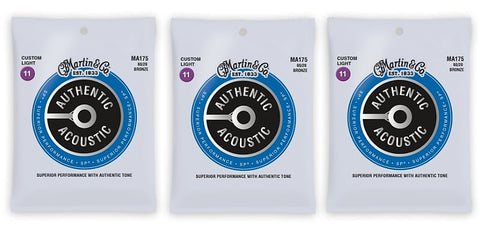 Martin MA175 Authentic Acoustic SP Strings - 80/20 Bronze Custom Light (3-Pack)