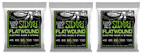 Ernie Ball Flatwound Regular Slinky 5-String Bass Guitar Strings 45-130 (3-Pack)