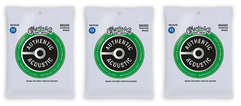 Martin MA550S Marquis Silked Acoustic Guitar Strings Phosphor Bronze Medium 13-56 (3-Pack)