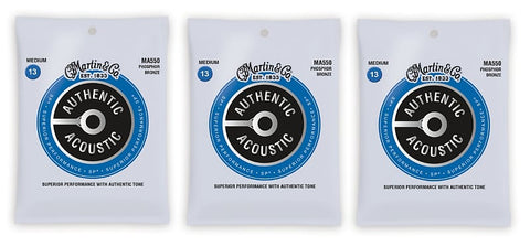 Martin MA550 SP Phosphor Bronze Authentic Acoustic Guitar Strings Medium 13-56 (3-Pack)
