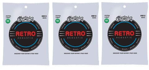 Martin MM10 Retro Monel Acoustic Guitar Strings Extra Light 10-47 (3 Pack)