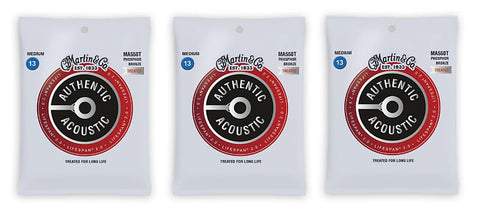 Martin MA550T Lifespan Treated Acoustic Guitar Strings Phosphor Bronze Medium 13-56 (3 Pack)