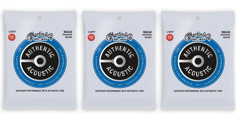 Martin MA540 Authentic Acoustic SP Strings - Phosphor Bronze Light (3-Pack)